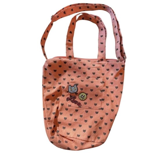 Cat Print Jr. Tote Bag With Appliqué Patches & Double Handles - Picture 6 of 12